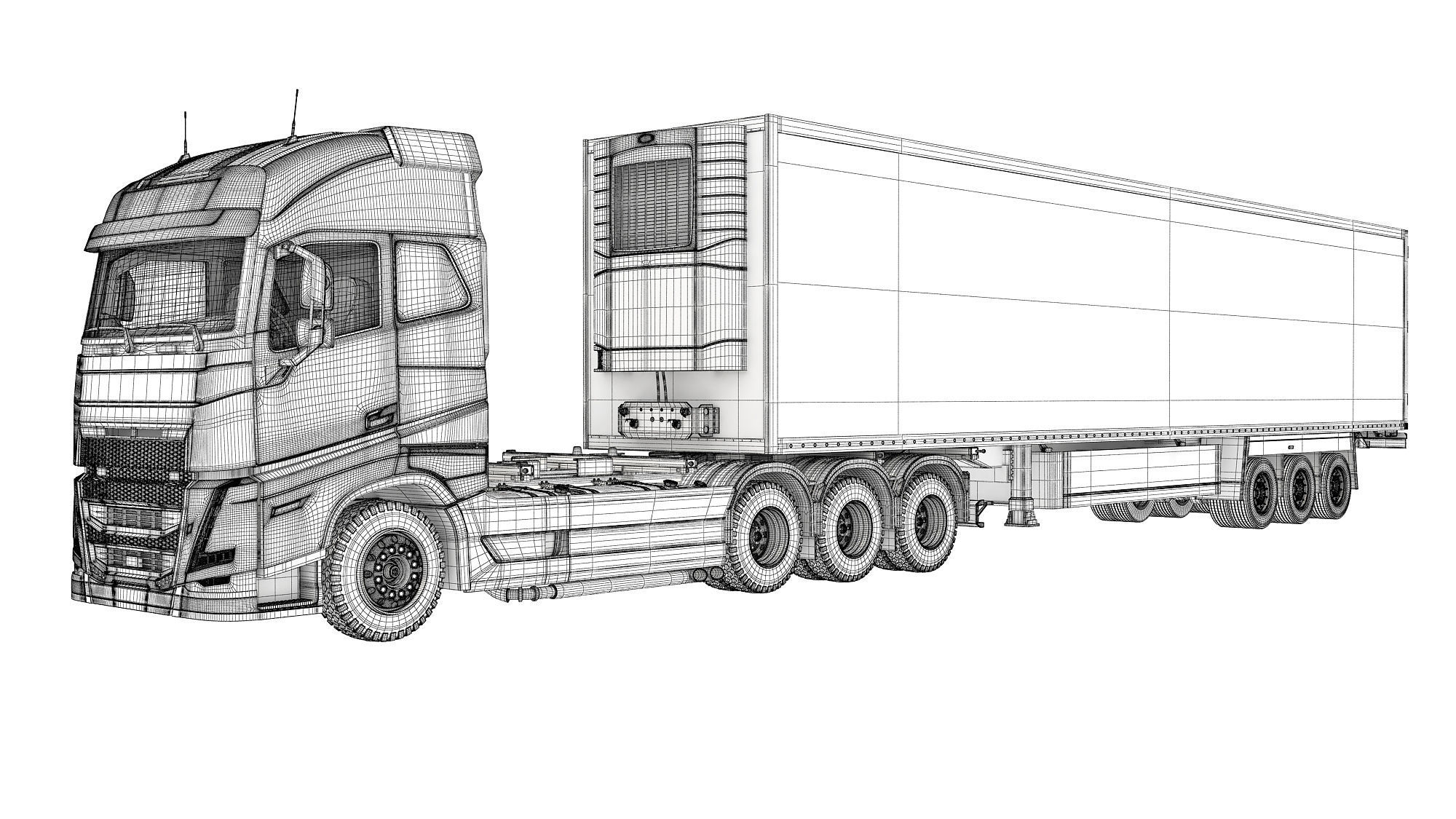 Truck with Reefer Refrigerator Trailer 3D model_16