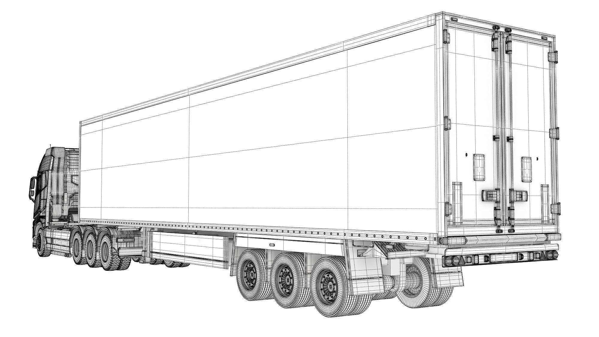 Truck with Reefer Refrigerator Trailer 3D model_17