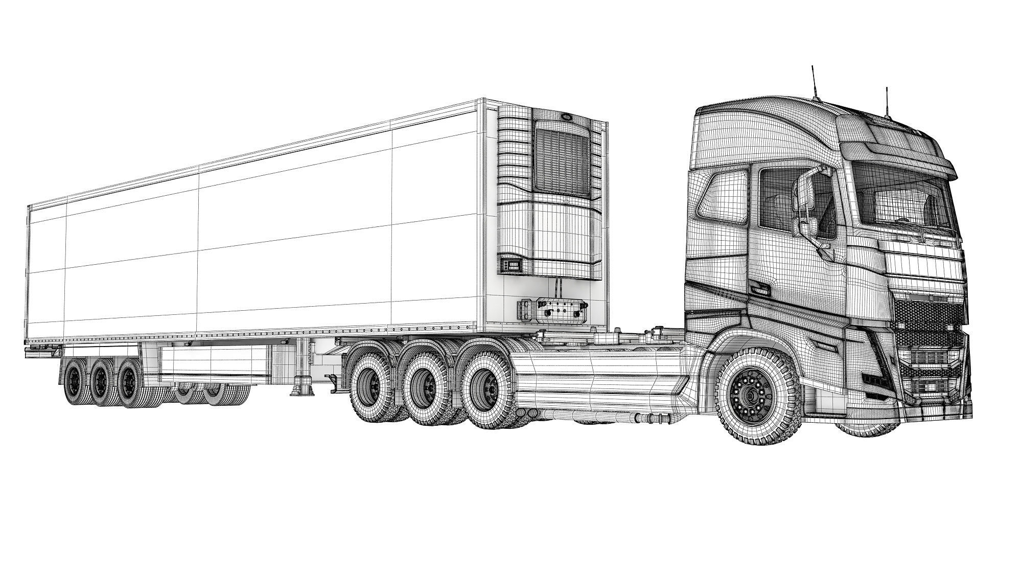 Truck with Reefer Refrigerator Trailer 3D model_19