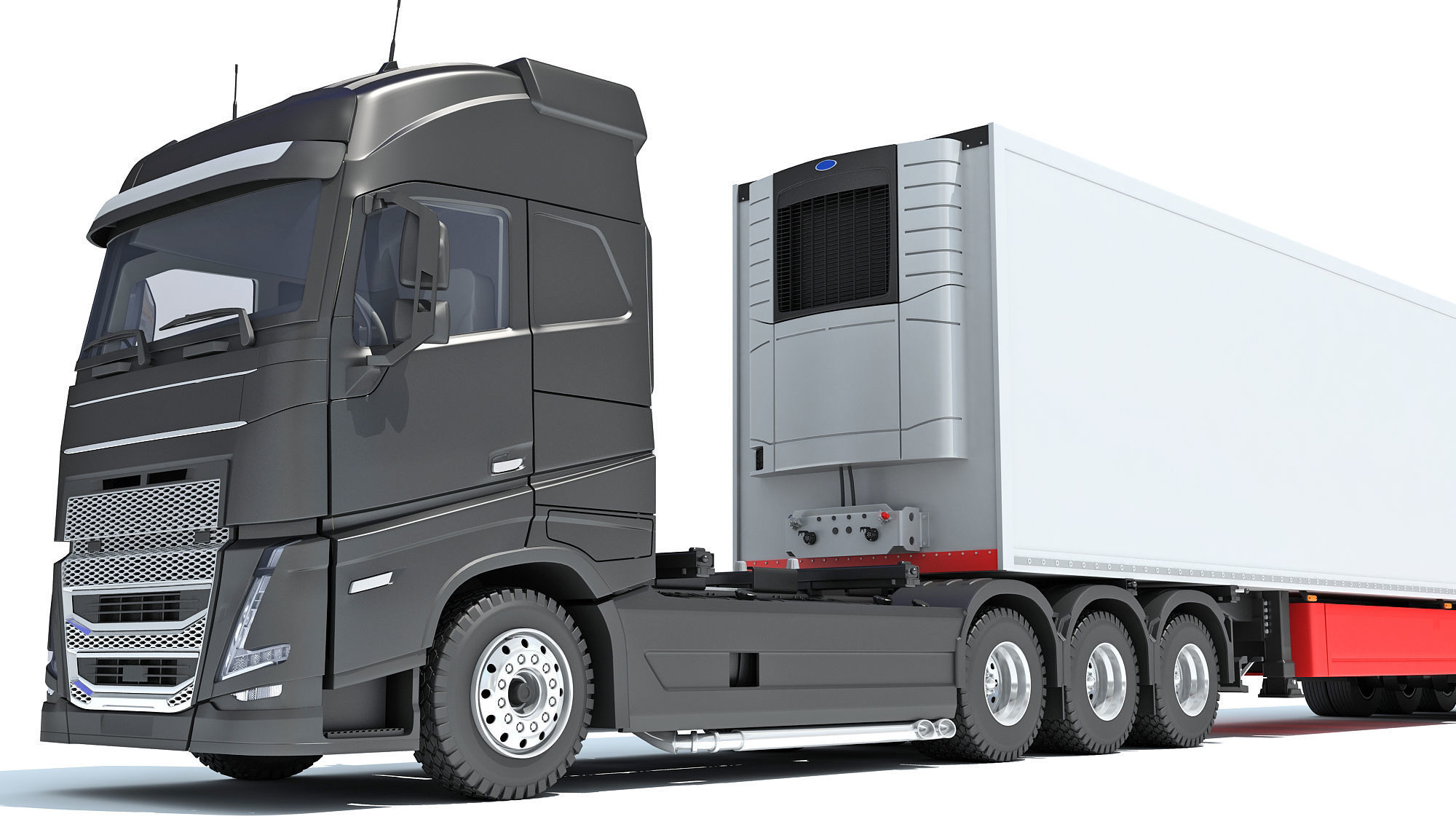 Truck with Reefer Refrigerator Trailer 3D model_12