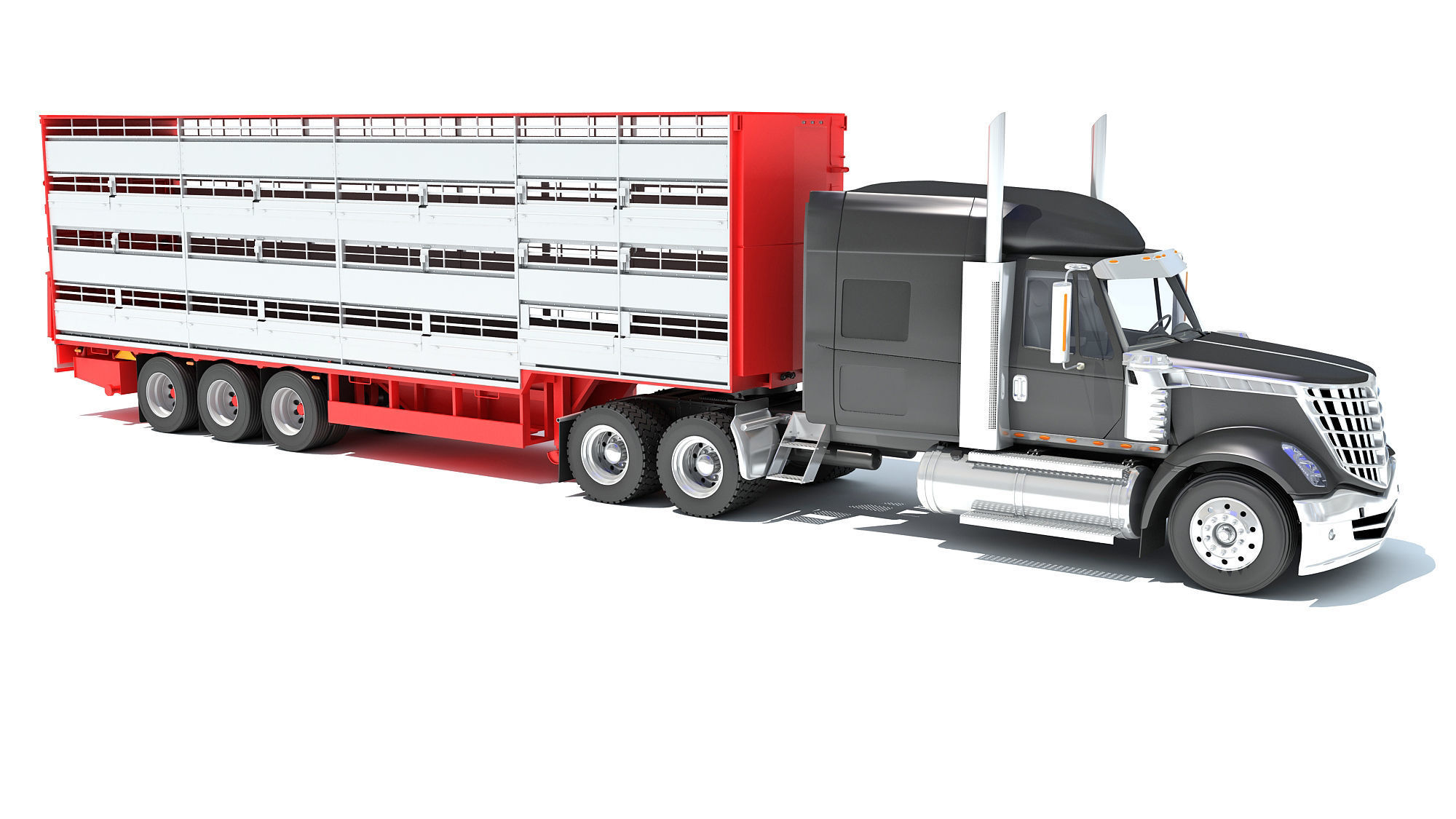 Truck with Animal Transporter Trailer 3D model_6