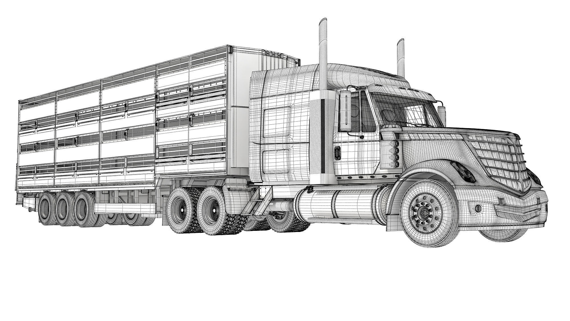 Truck with Animal Transporter Trailer 3D model_19