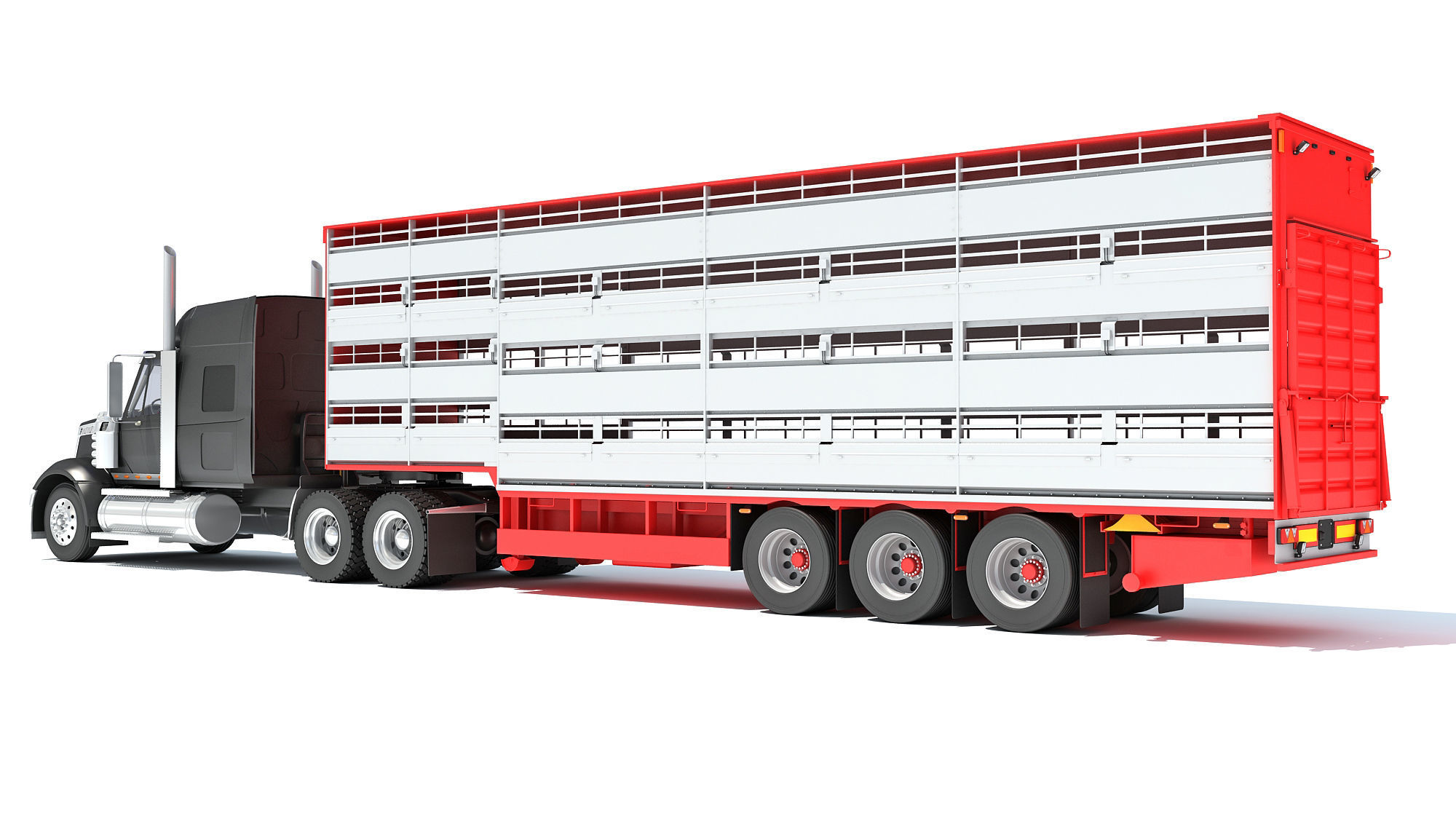 Truck with Animal Transporter Trailer 3D model_2