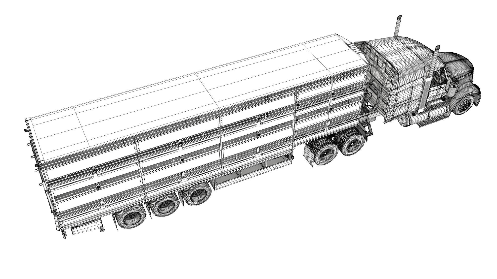 Truck with Animal Transporter Trailer 3D model_18