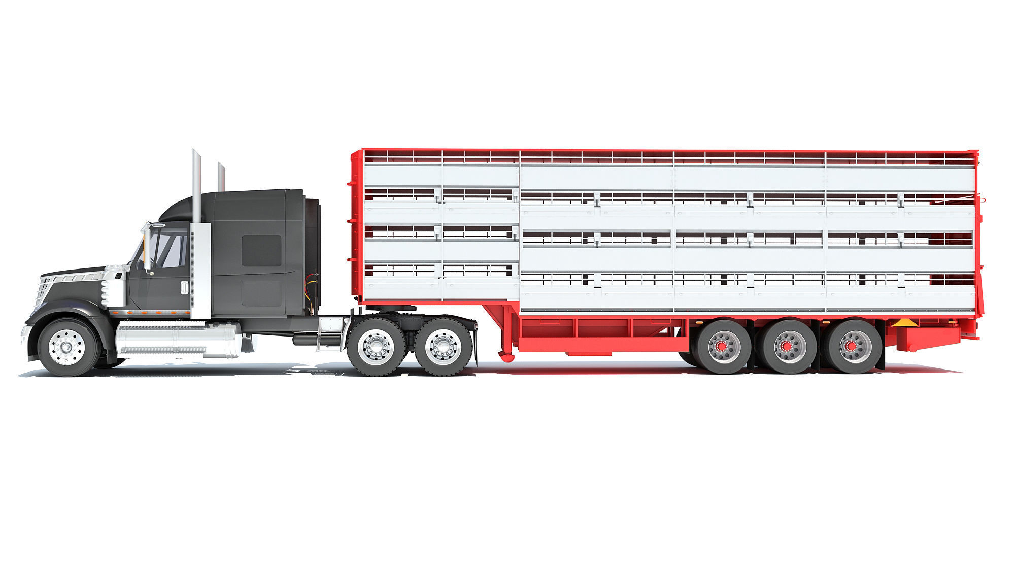 Truck with Animal Transporter Trailer 3D model_1