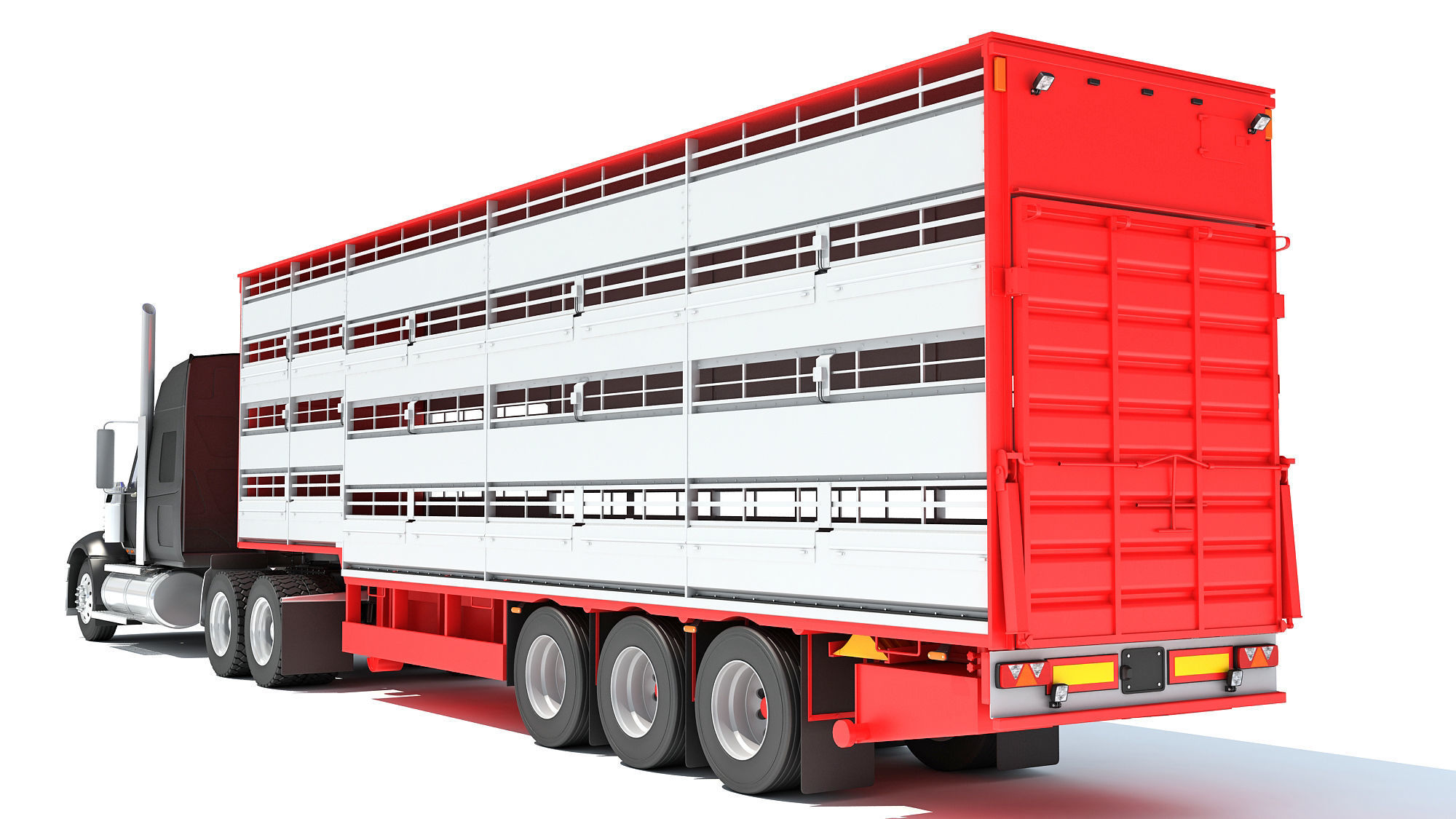 Truck with Animal Transporter Trailer 3D model_3