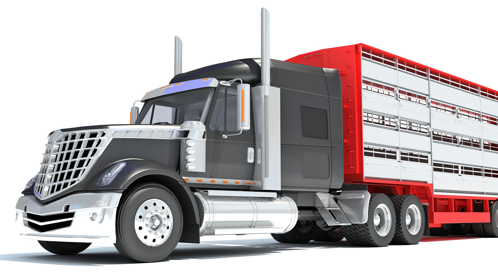 Truck with Animal Transporter Trailer 3D model_12