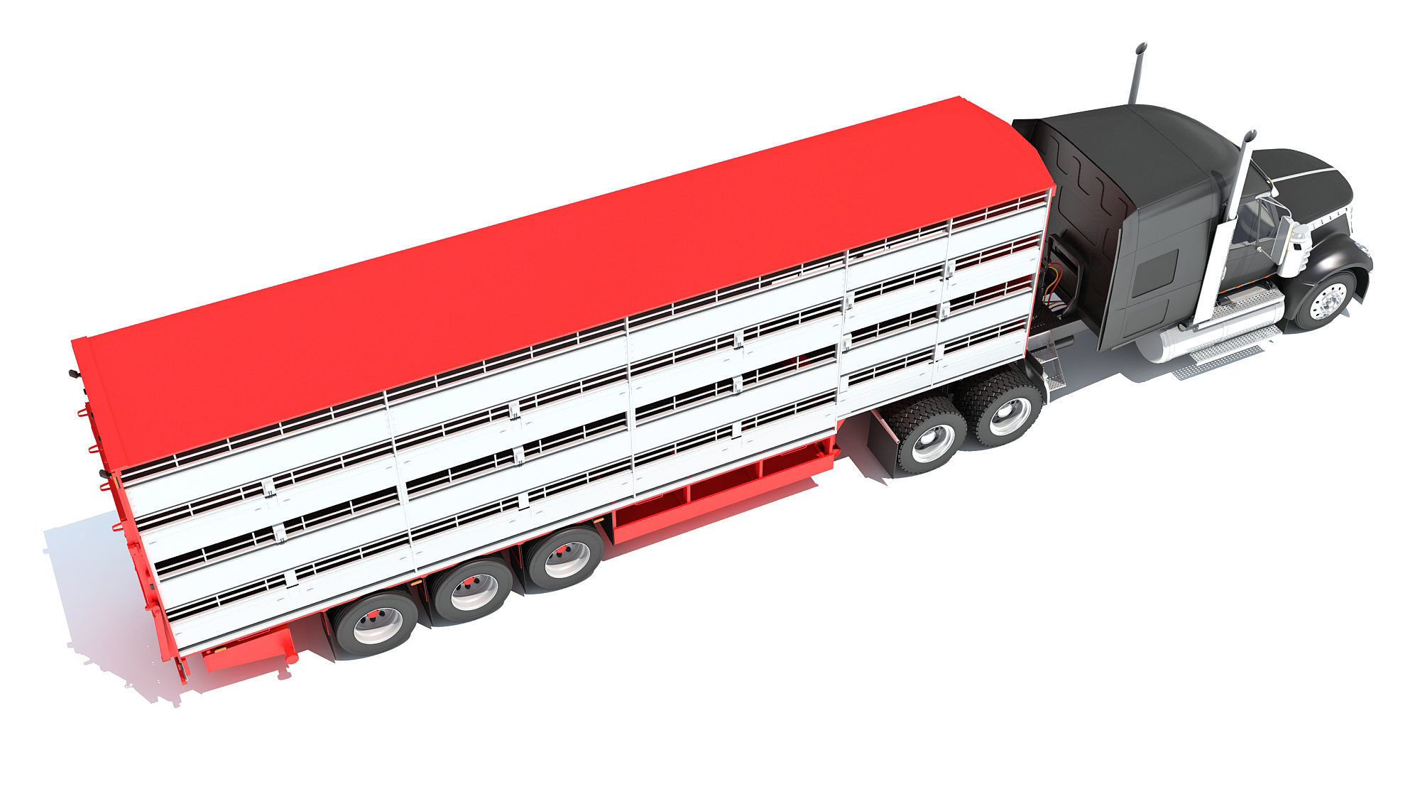 Truck with Animal Transporter Trailer 3D model_7