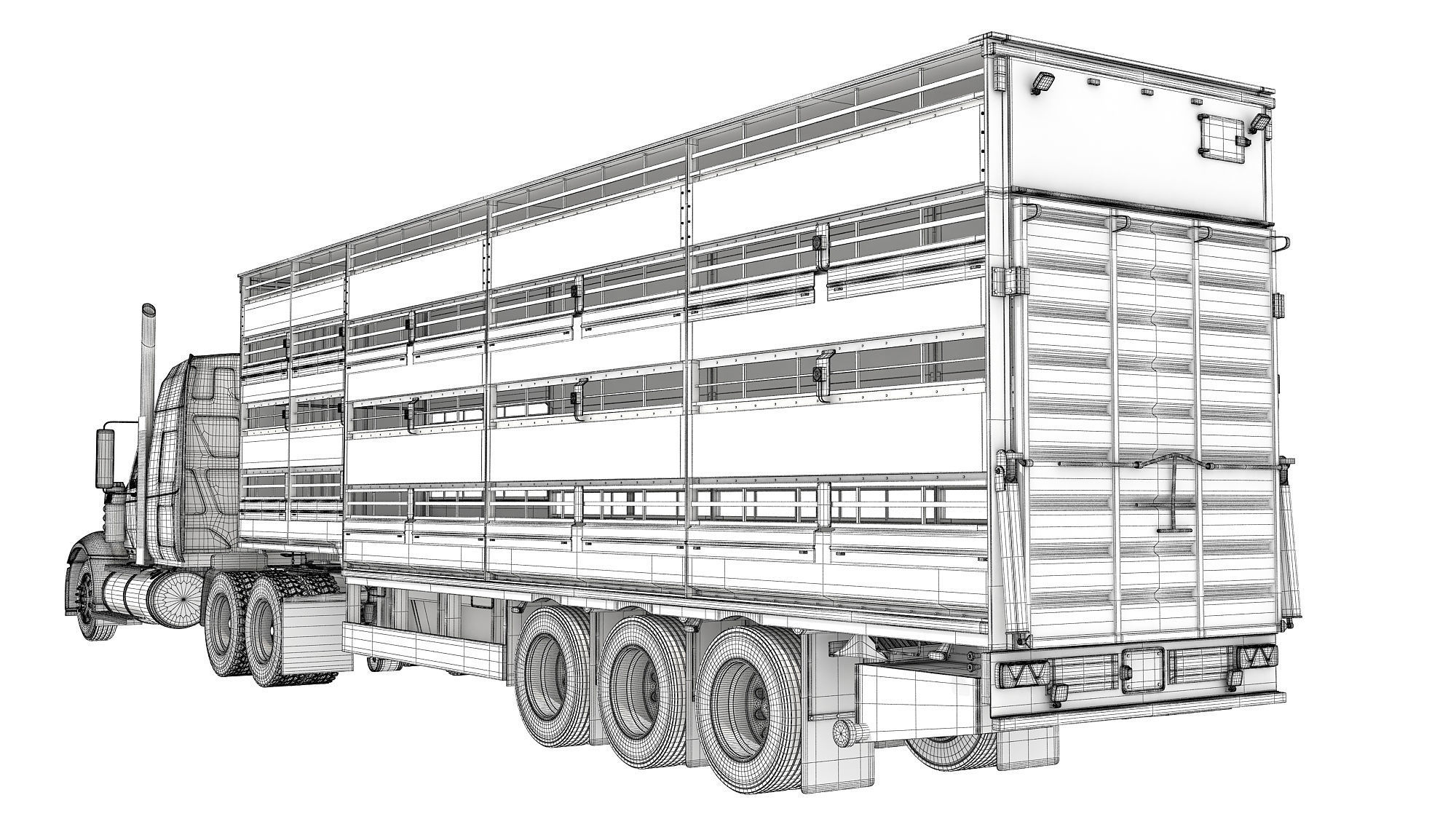 Truck with Animal Transporter Trailer 3D model_17