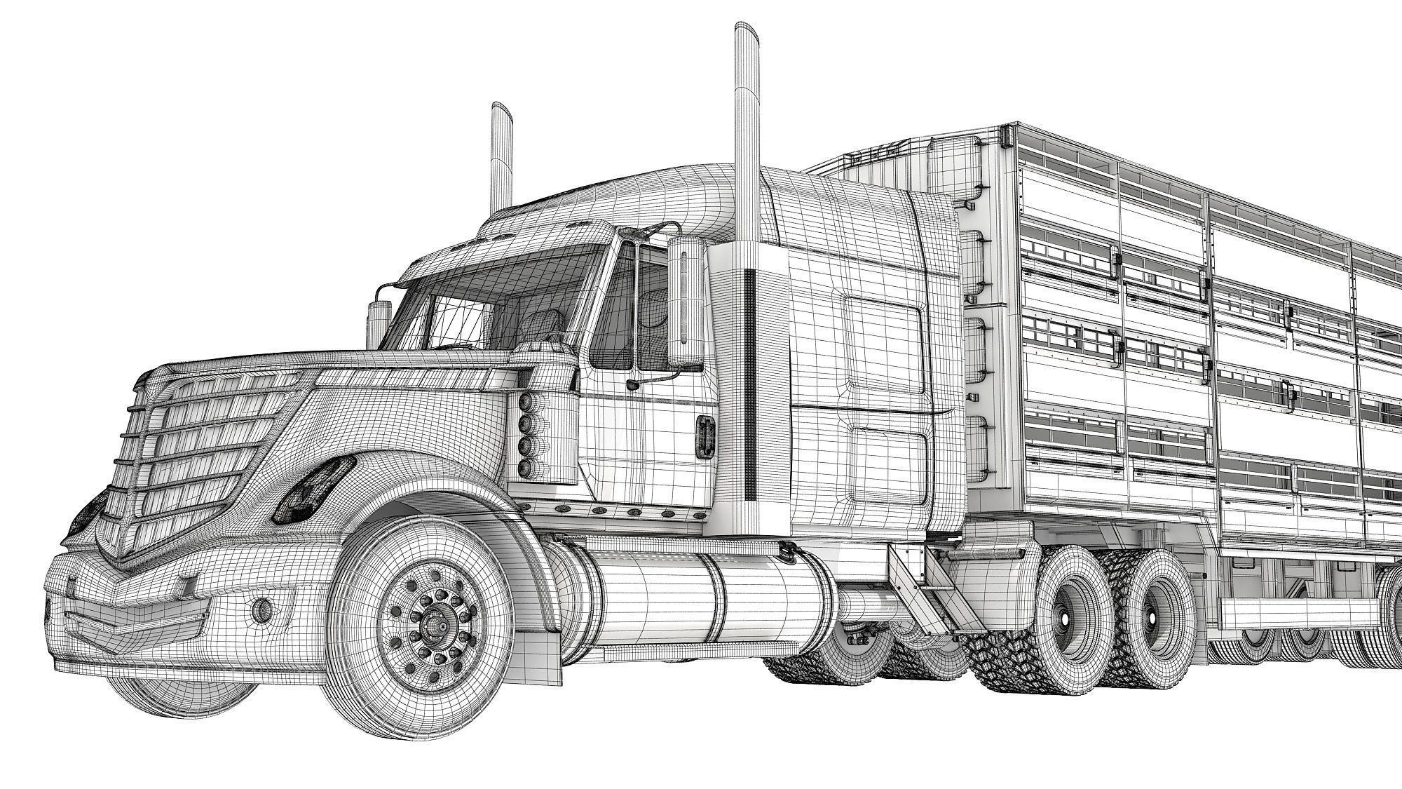 Truck with Animal Transporter Trailer 3D model_20