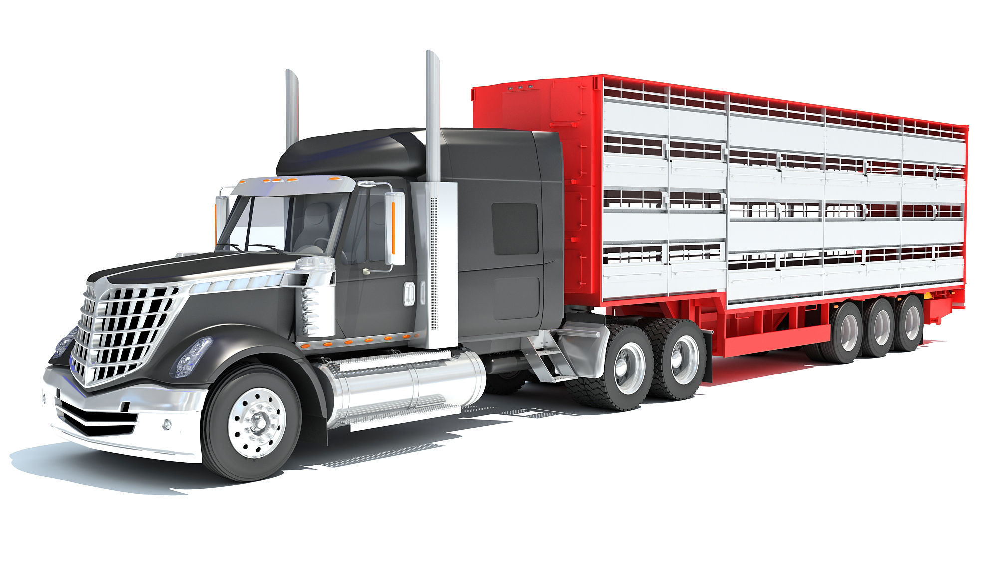 Truck with Animal Transporter Trailer 3D model_8