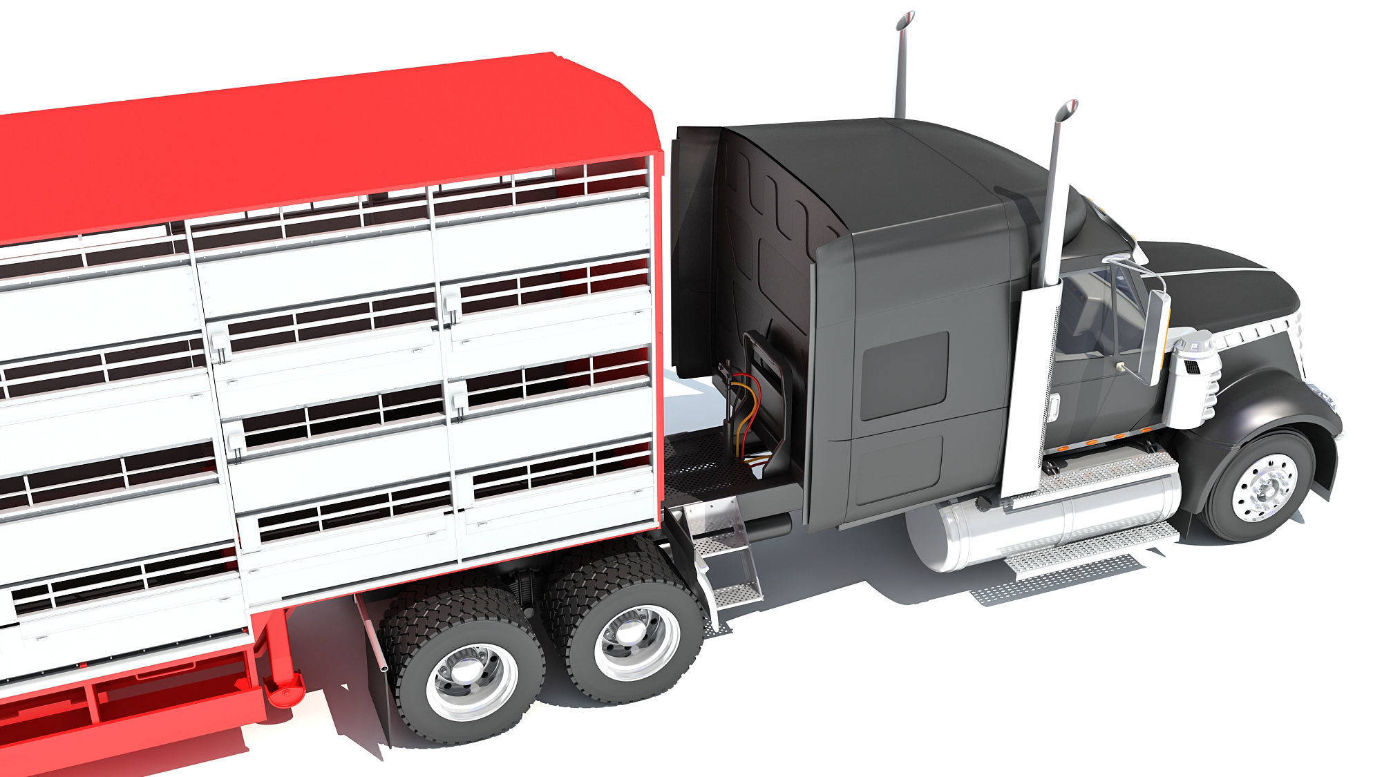 Truck with Animal Transporter Trailer 3D model_14