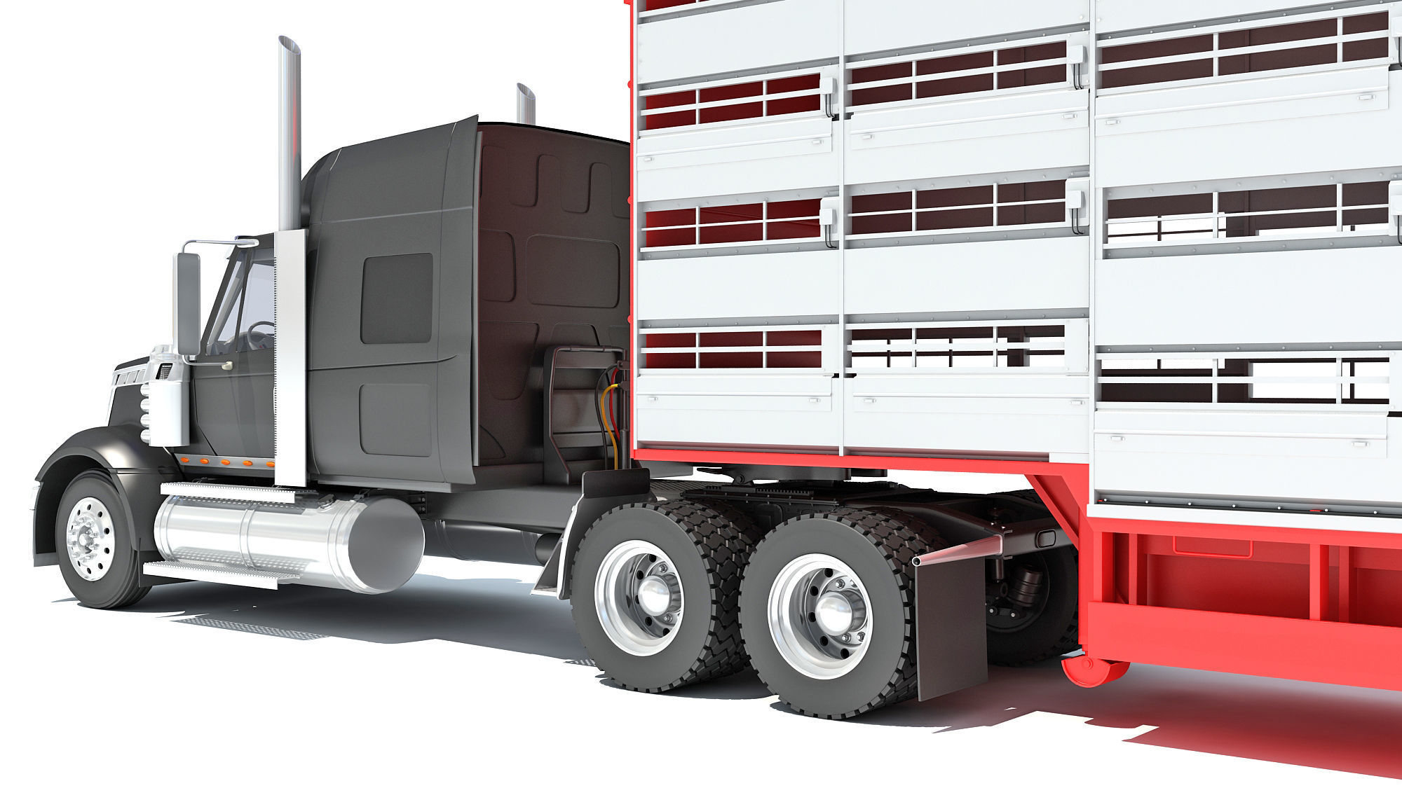 Truck with Animal Transporter Trailer 3D model_13
