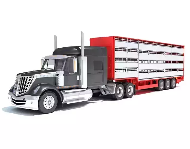 Truck with Animal Transporter Trailer 3D model
