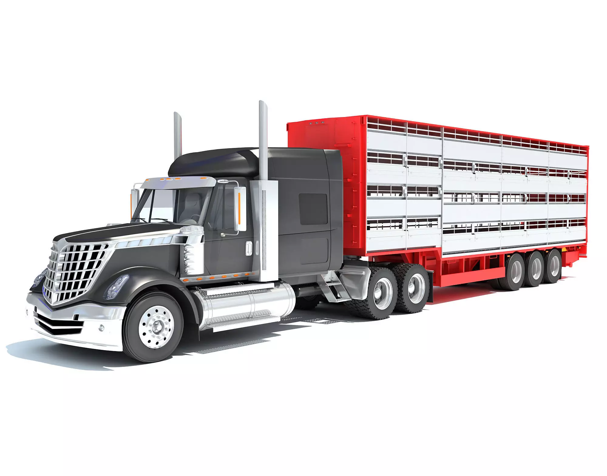 Truck with Animal Transporter Trailer 3D model_0