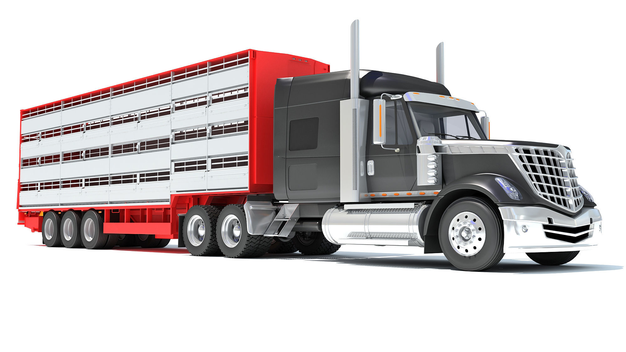 Truck with Animal Transporter Trailer 3D model_9