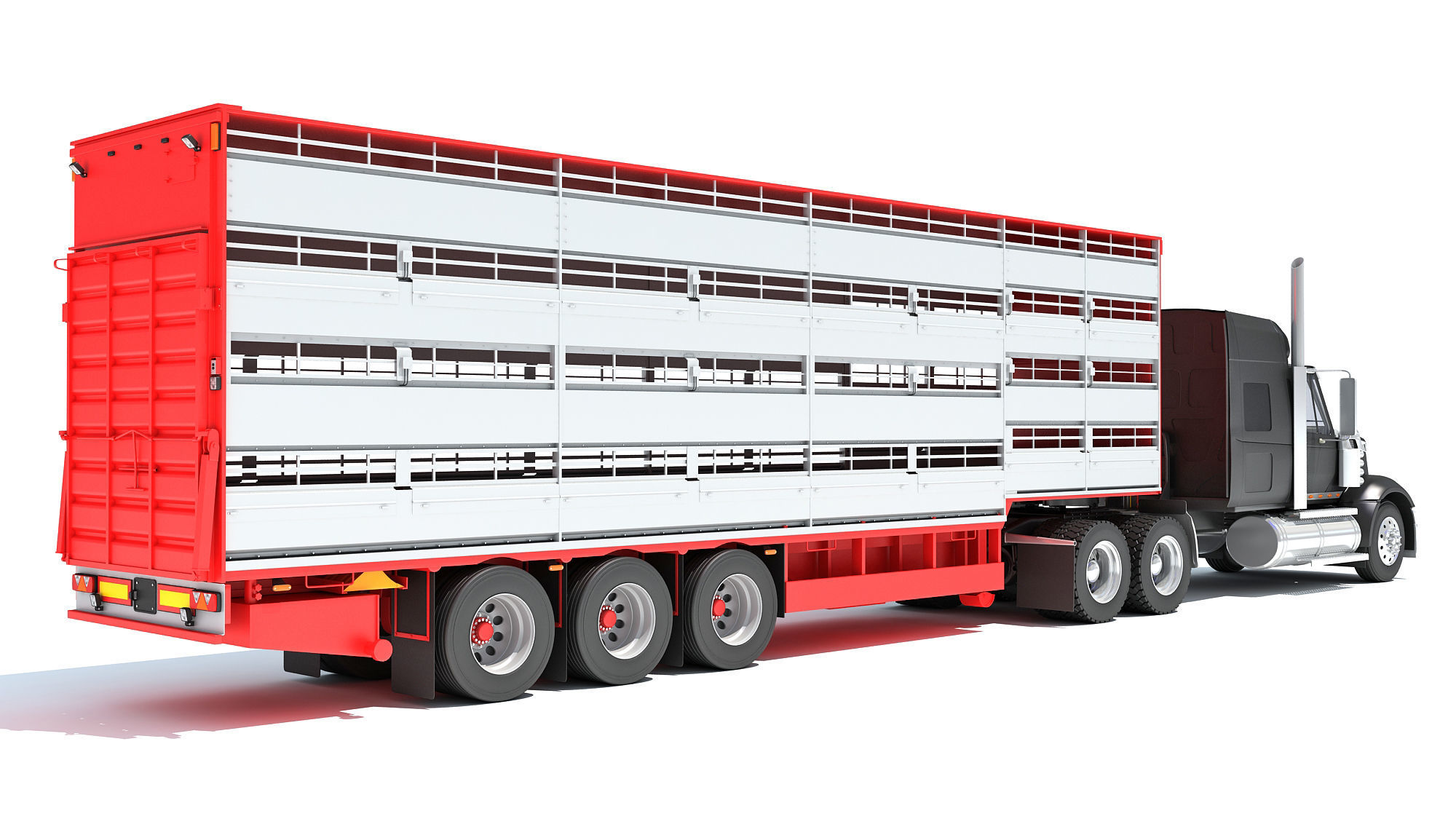 Truck with Animal Transporter Trailer 3D model_4