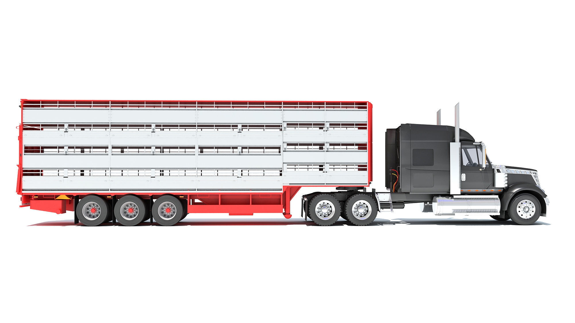 Truck with Animal Transporter Trailer 3D model_5