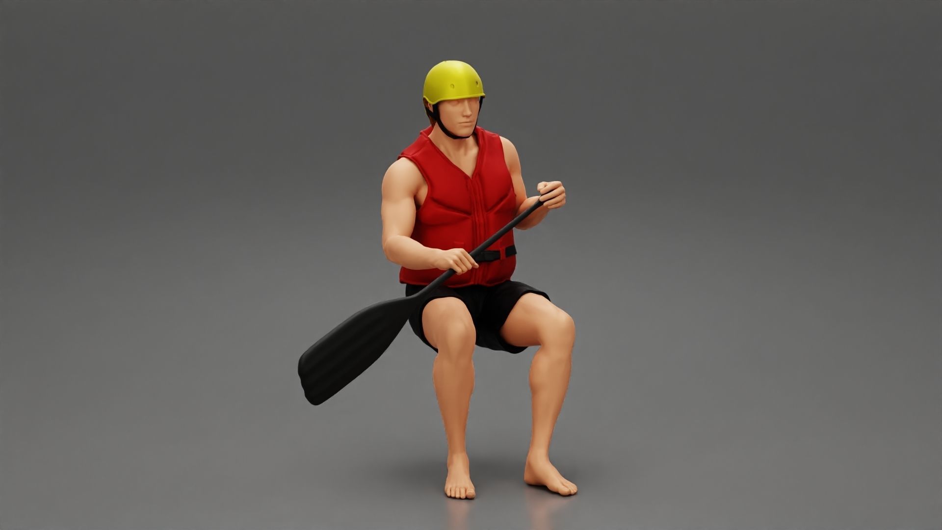 Man in a raft boat paddling pose 1 3D print model_1