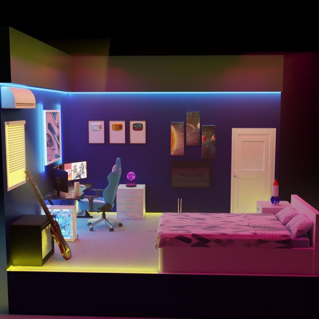 cyberpunk bedroom 3D model_4
