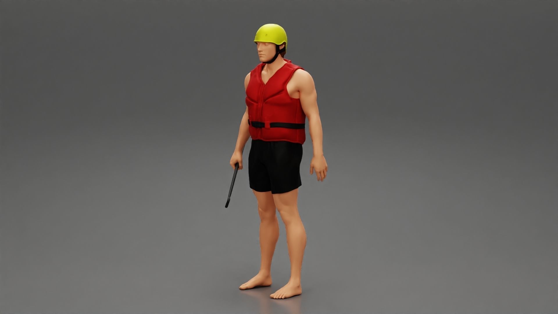 Man in rafting outfit standing and holdinga paddle pose 2 3D print model_5