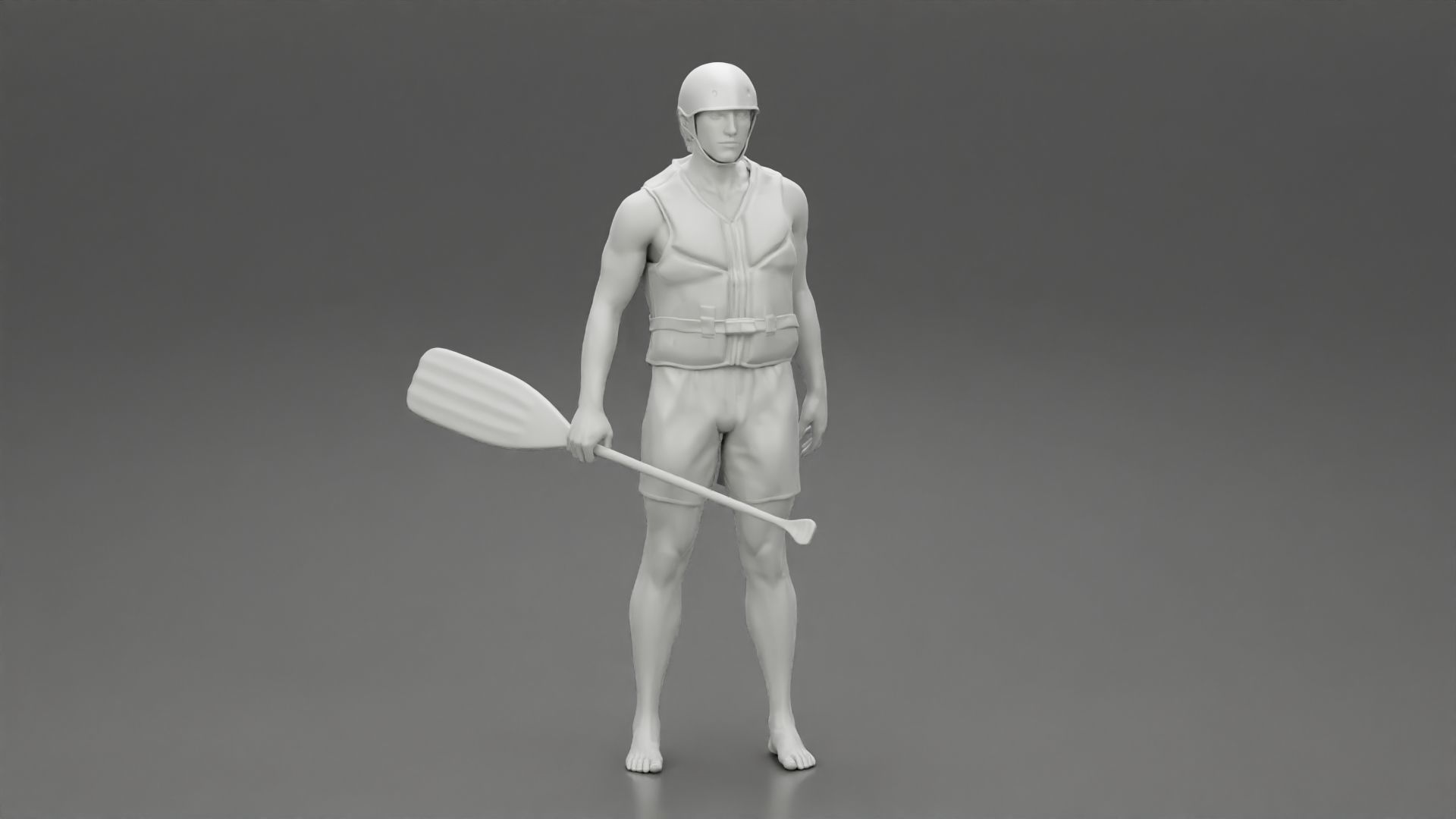 Man in rafting outfit standing and holdinga paddle pose 2 3D print model_6