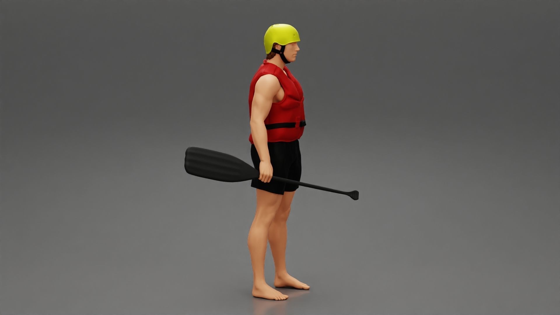 Man in rafting outfit standing and holdinga paddle pose 2 3D print model_1