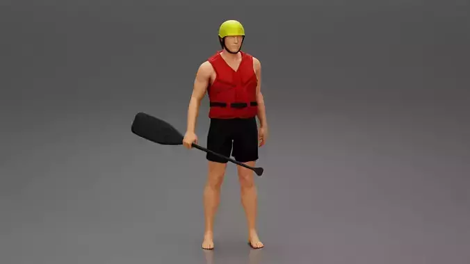 Man in rafting outfit standing and holdinga paddle pose 2 3D print model