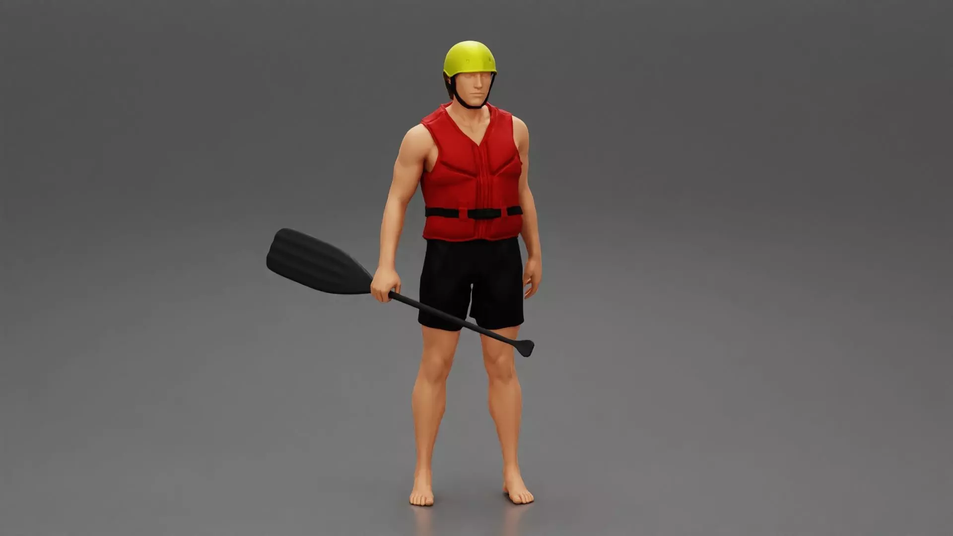 Man in rafting outfit standing and holdinga paddle pose 2 3D print model_0