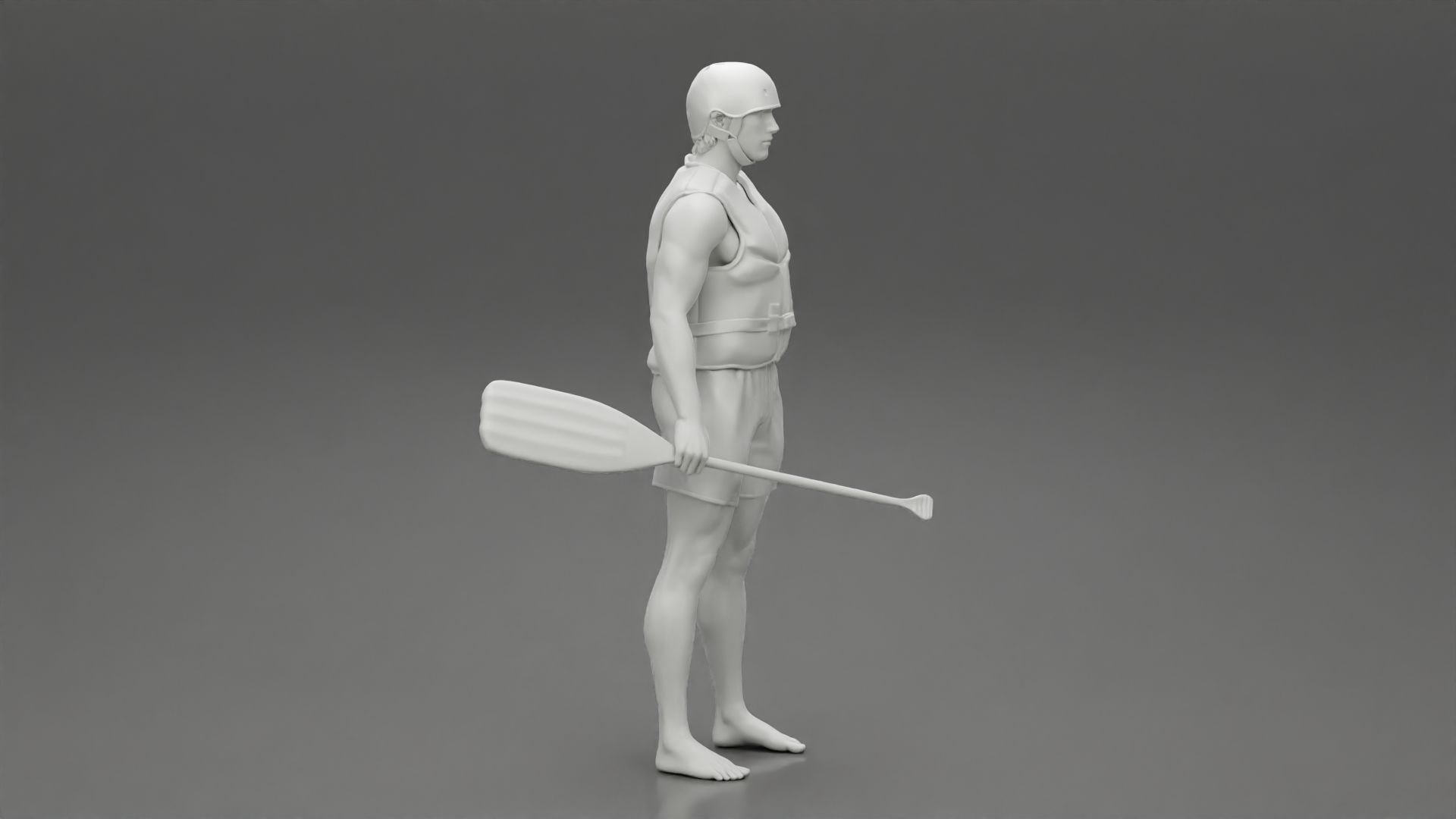Man in rafting outfit standing and holdinga paddle pose 2 3D print model_7