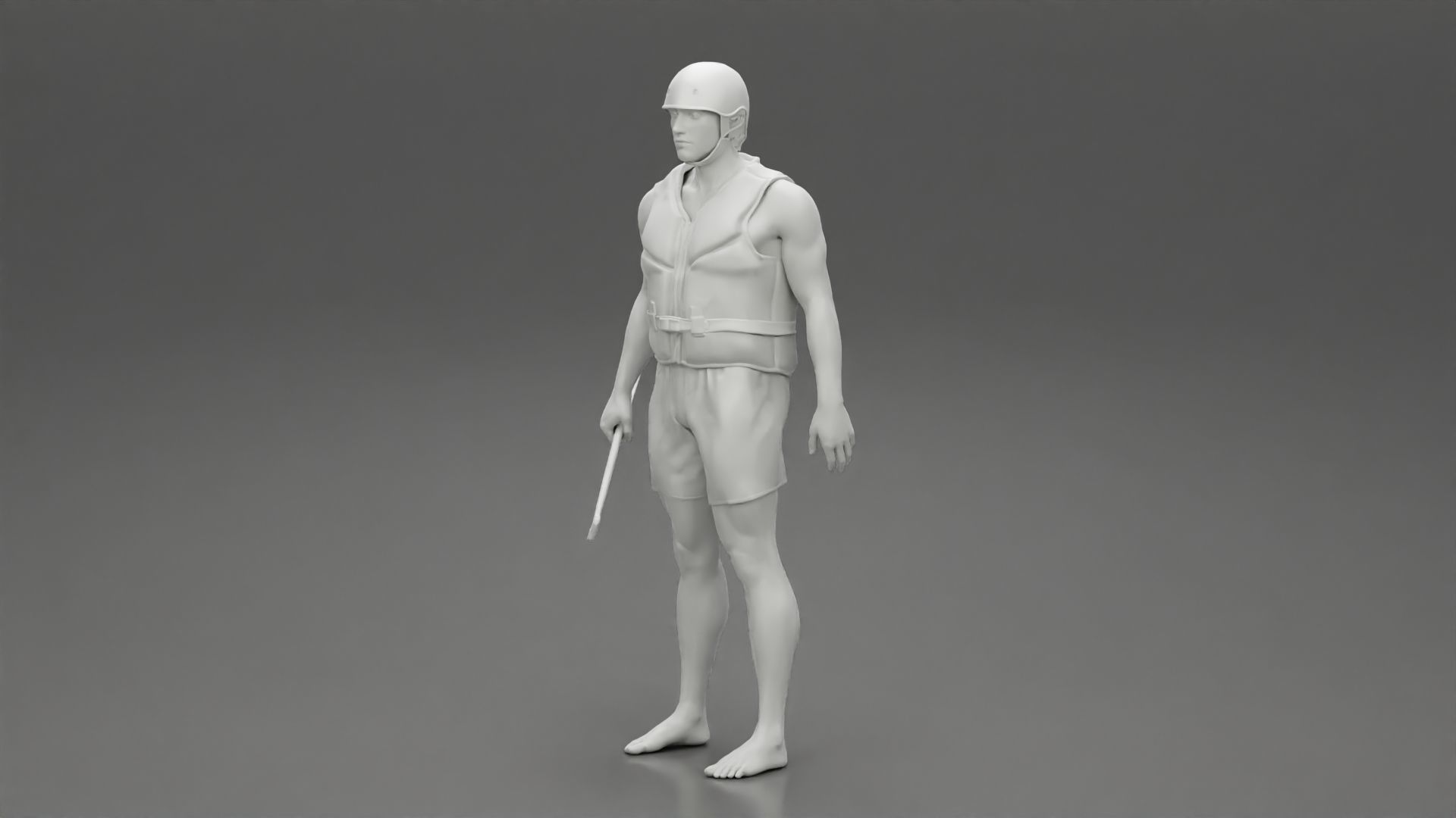 Man in rafting outfit standing and holdinga paddle pose 2 3D print model_11