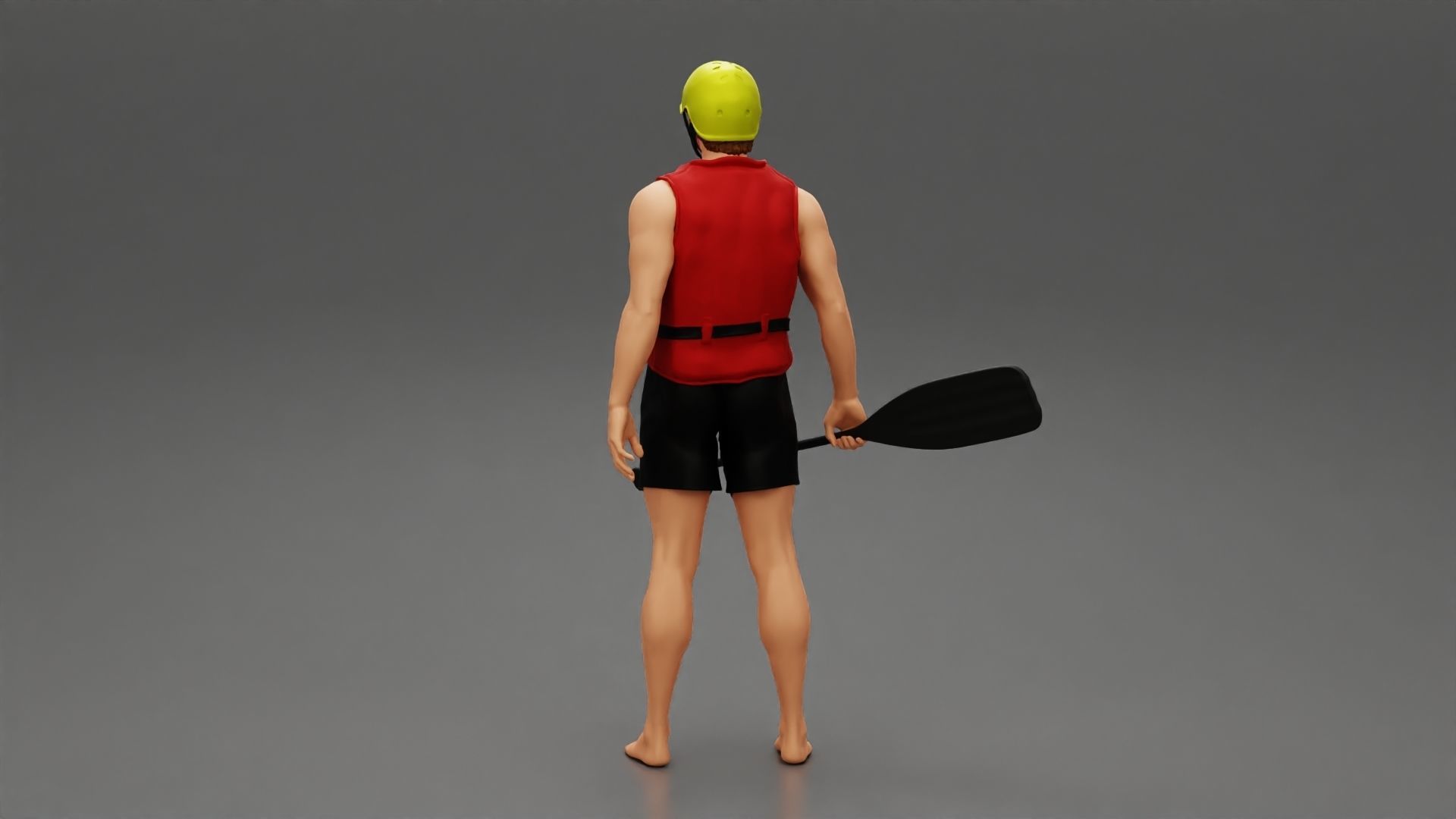 Man in rafting outfit standing and holdinga paddle pose 2 3D print model_3