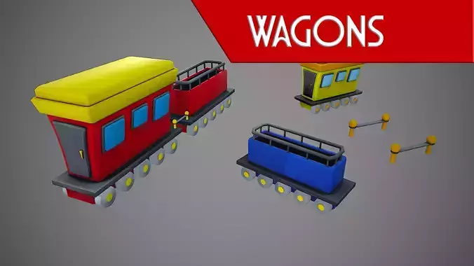 TRAIN WAGONS CARS CARTOON STYLIZED