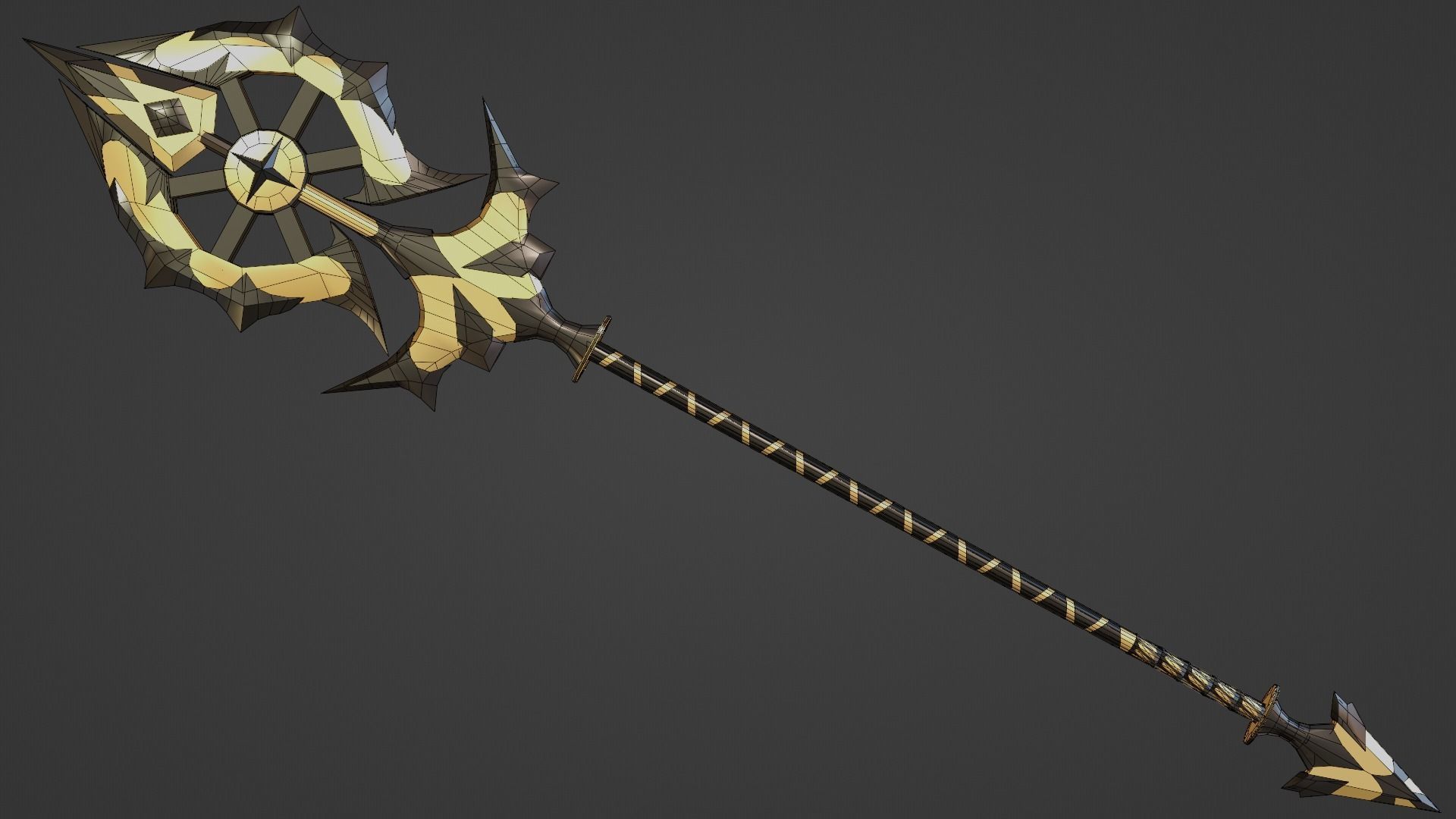 fantasy golden spear  Free low-poly 3D model_1