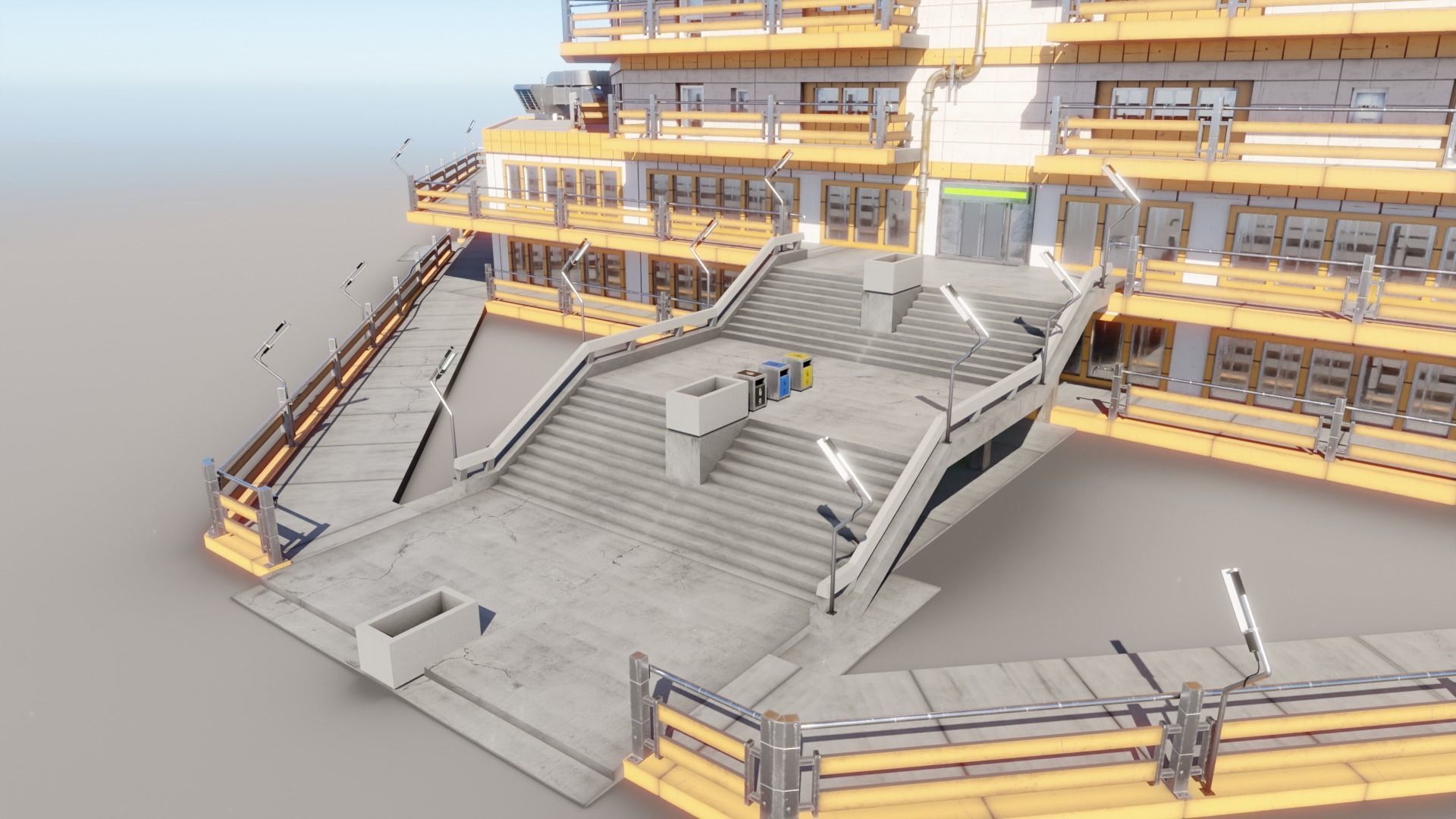 Residential building in diamond shape in 3 settings Low-poly 3D model_13