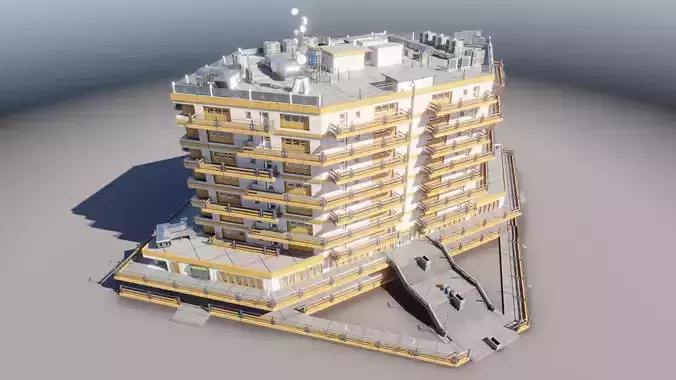 Residential building in diamond shape in 3 settings Low-poly 3D model