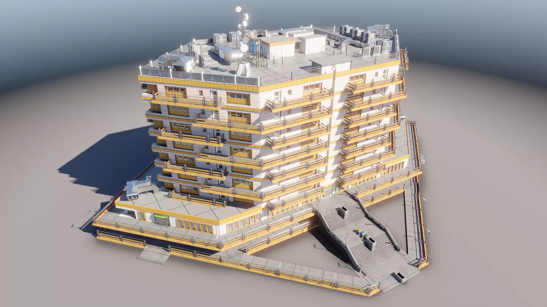 Residential building in diamond shape in 3 settings Low-poly 3D model_0