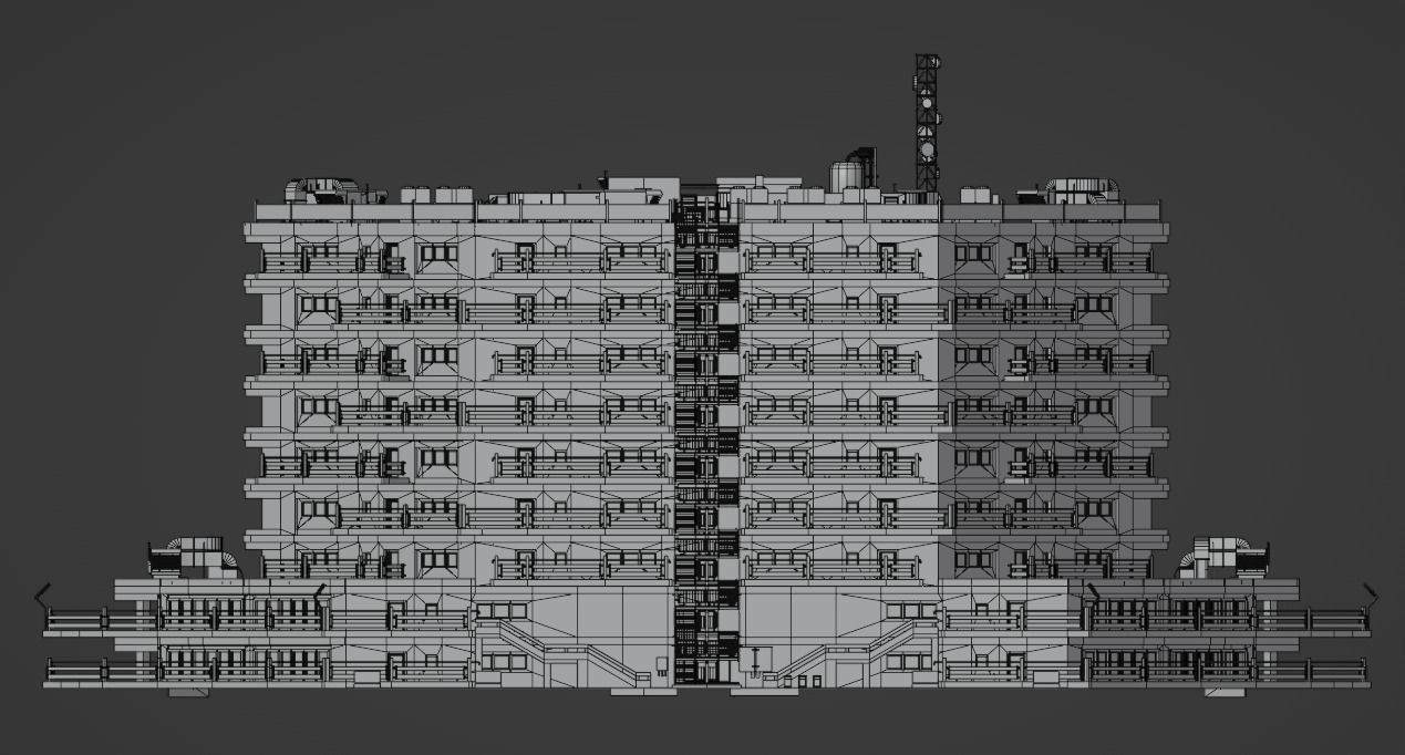 Residential building in diamond shape in 3 settings Low-poly 3D model_16