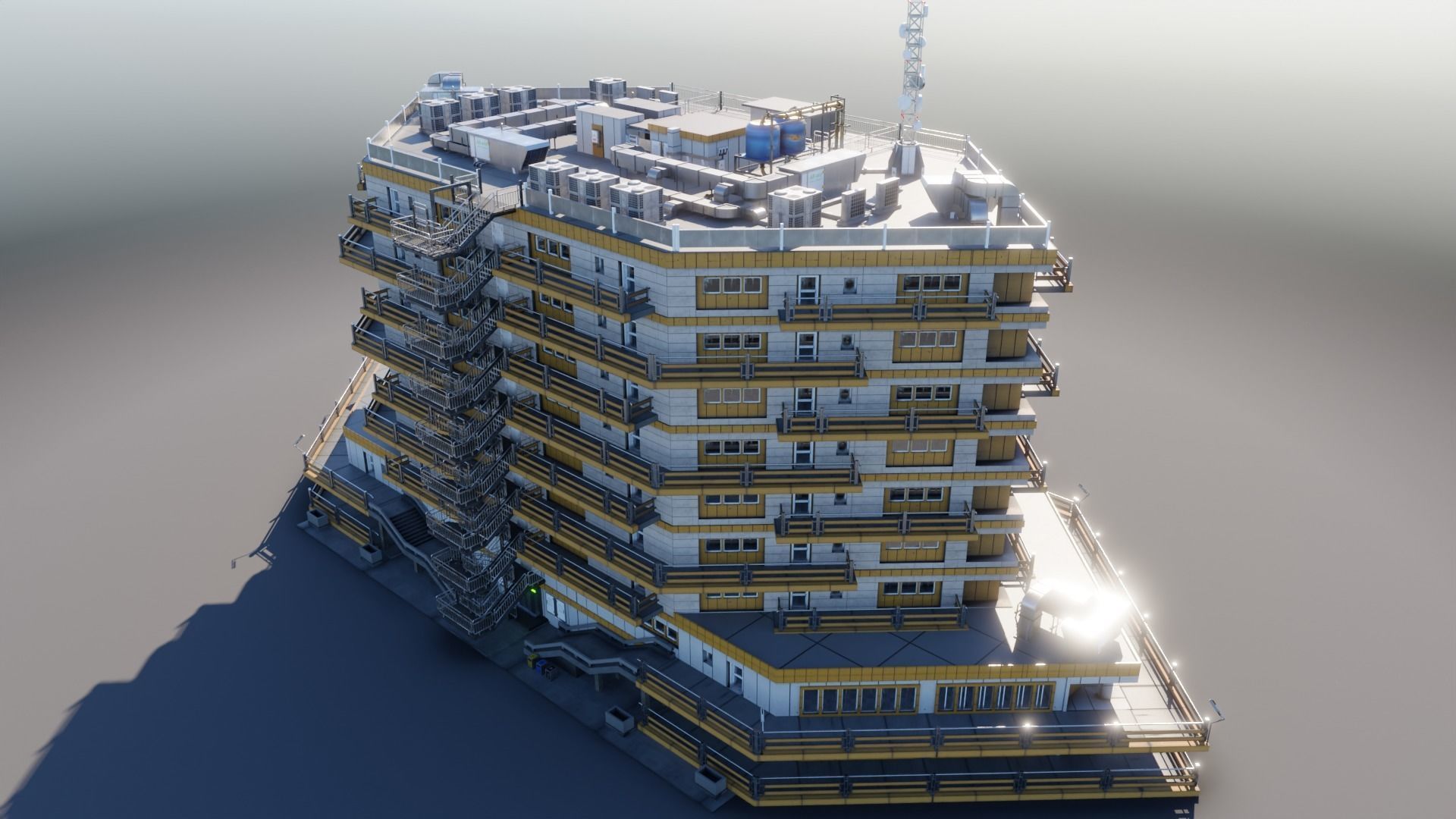 Residential building in diamond shape in 3 settings Low-poly 3D model_2