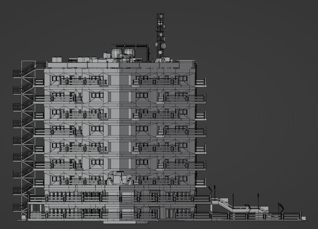 Residential building in diamond shape in 3 settings Low-poly 3D model_20