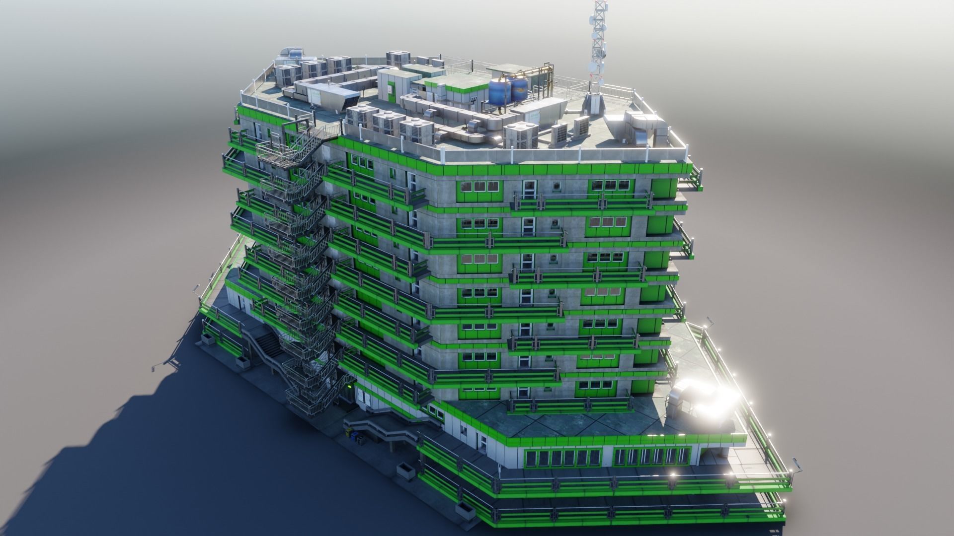 Residential building in diamond shape in 3 settings Low-poly 3D model_3