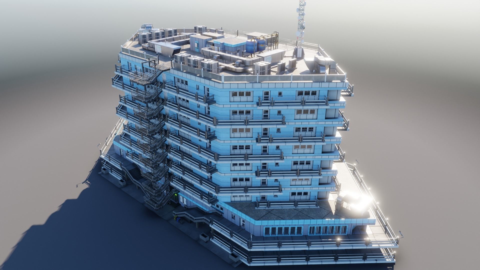 Residential building in diamond shape in 3 settings Low-poly 3D model_1
