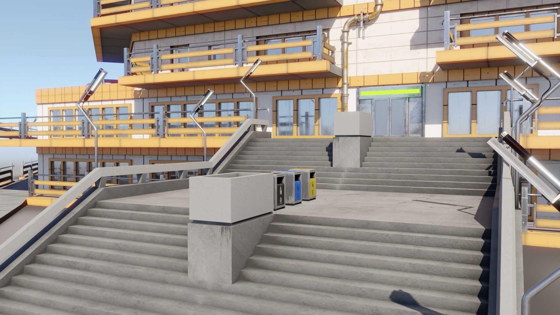 Residential building in diamond shape in 3 settings Low-poly 3D model_12