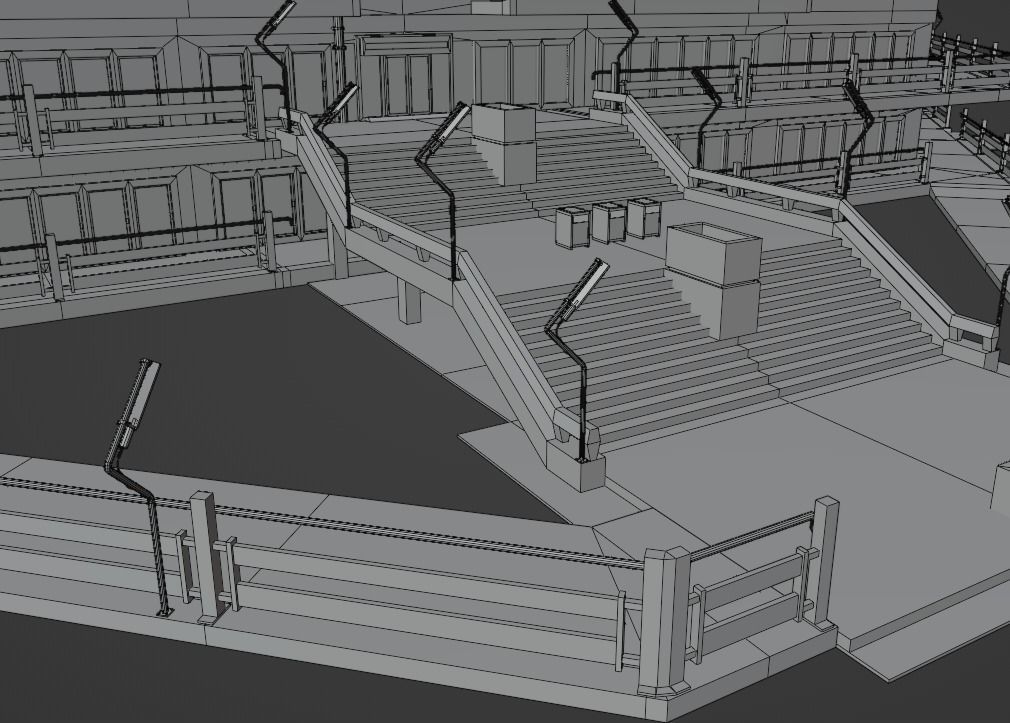 Residential building in diamond shape in 3 settings Low-poly 3D model_17