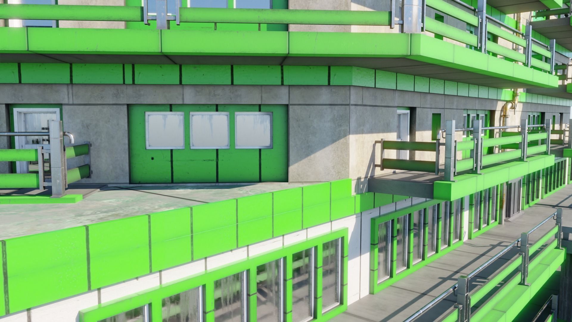 Residential building in diamond shape in 3 settings Low-poly 3D model_5