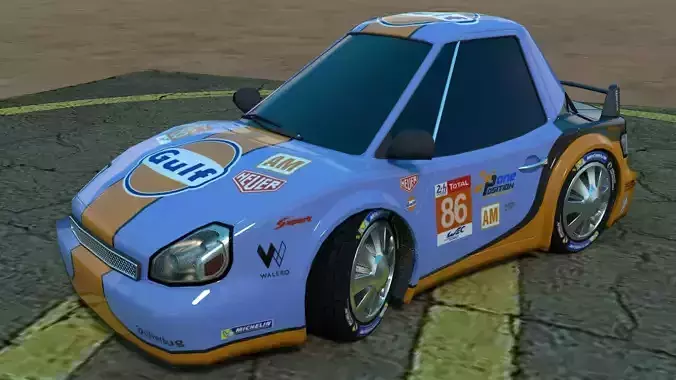 Rigged low poly cartoon racing car GULF Low-poly 3D model
