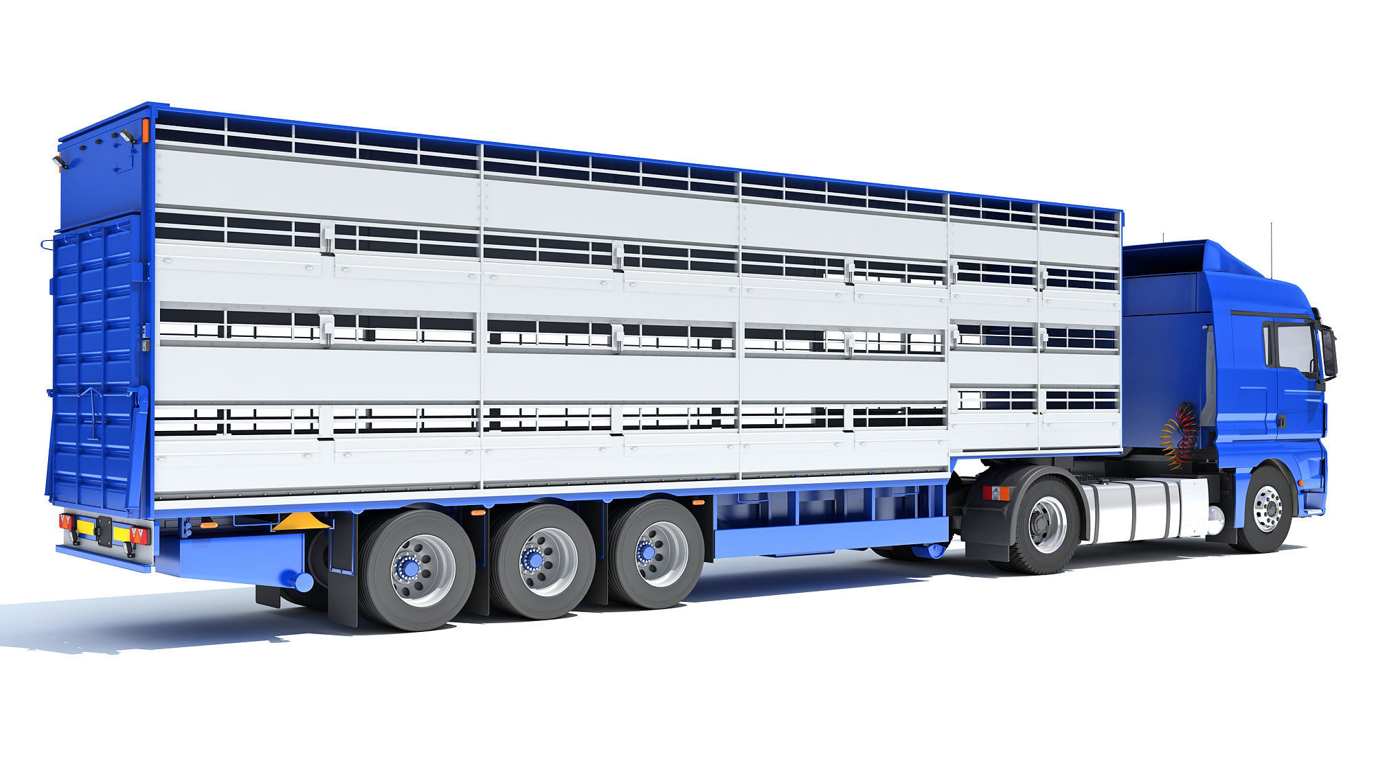 Truck with Animal Transporter Trailer 3D model_4