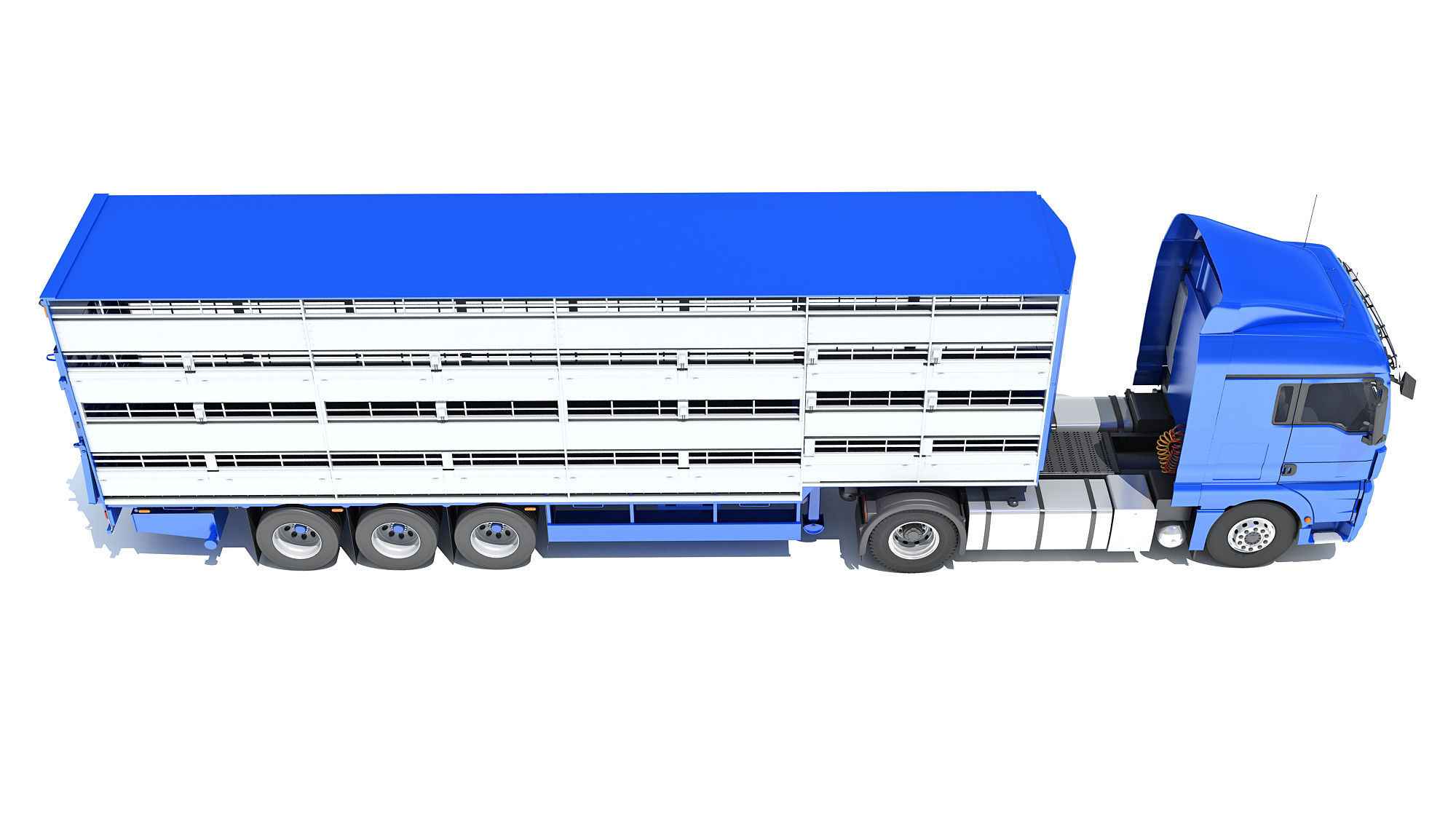 Truck with Animal Transporter Trailer 3D model_6