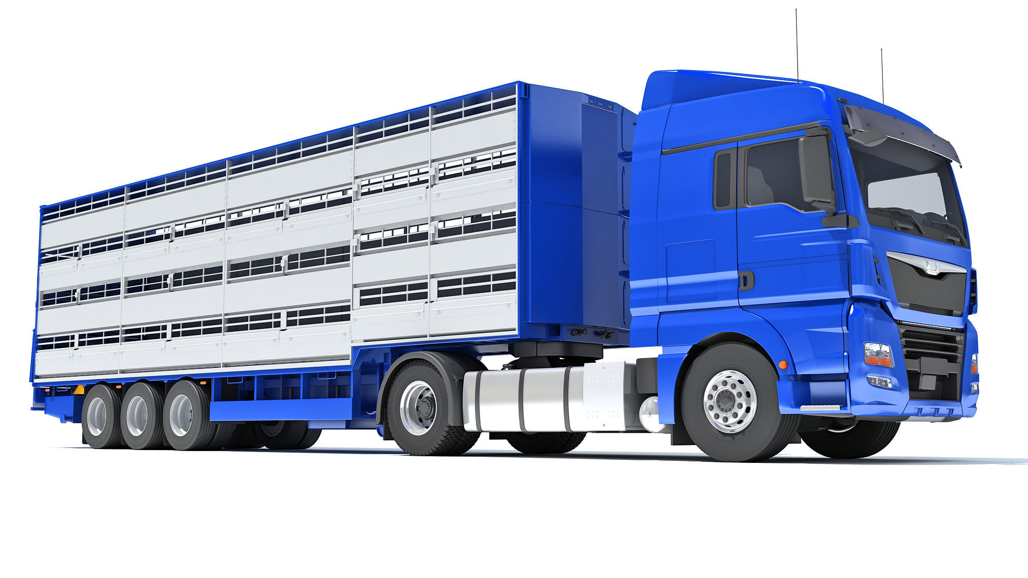 Truck with Animal Transporter Trailer 3D model_8