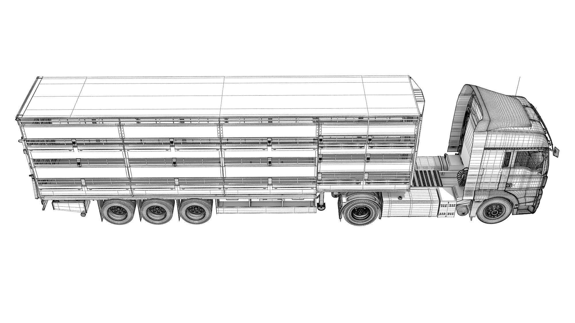 Truck with Animal Transporter Trailer 3D model_18